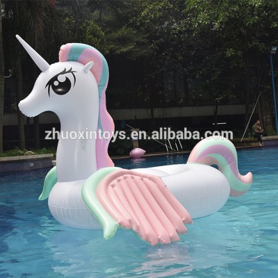 Stock elegant white inflatable unicorn swimming float pool rider for adult