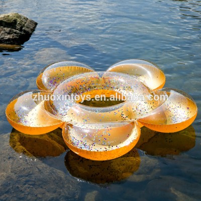 Gold inflatable sun flower adult swimming ring with glitter inside