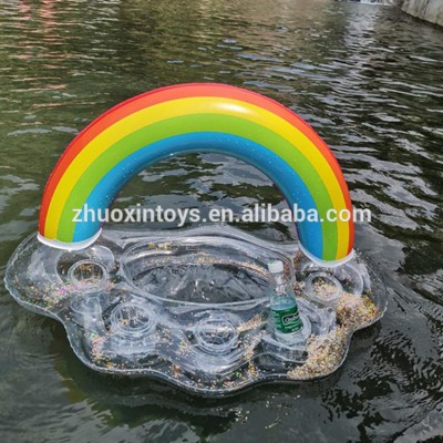 Half transparent Inflatable rainbow cloud floating bar with 4 drink holders