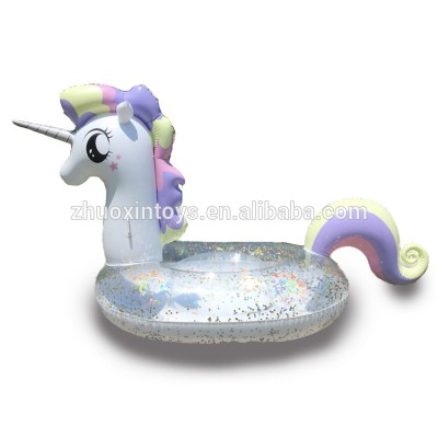 Ready to Ship new shiny glitter inside crystal clear inflatable unicorn pool float