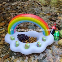 Factory sale 90CM inflatable rainbow pool drink holder with 5 holes